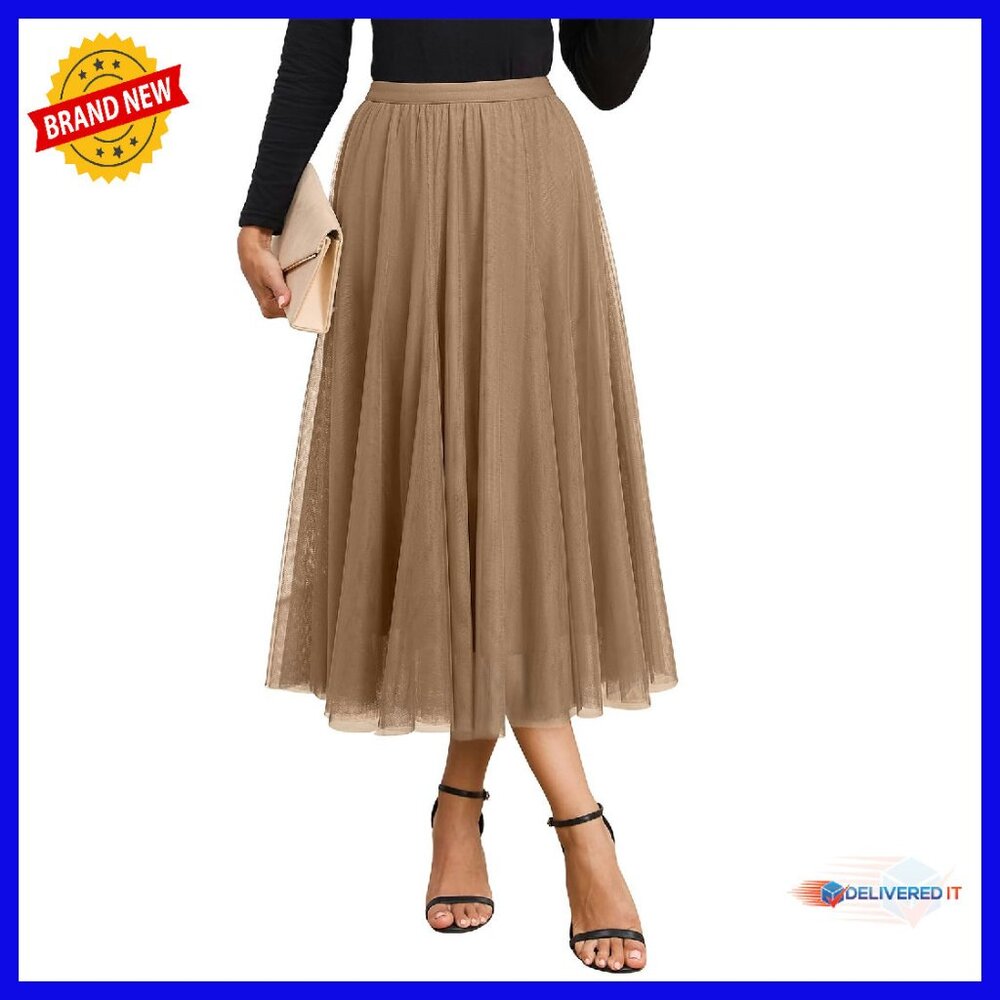 Women's Tulle Skirt Elastic High Waist A-Line Layered Midi Flowy